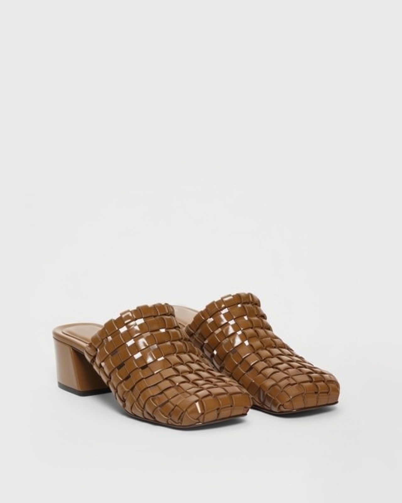 Isabella Woven Block-Heel Mules – Tan