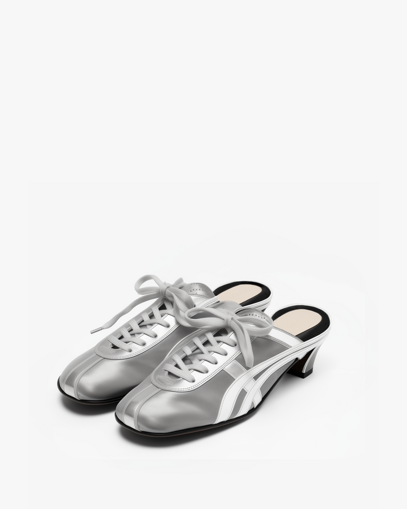 Eva Lace-Up Mules - Silver