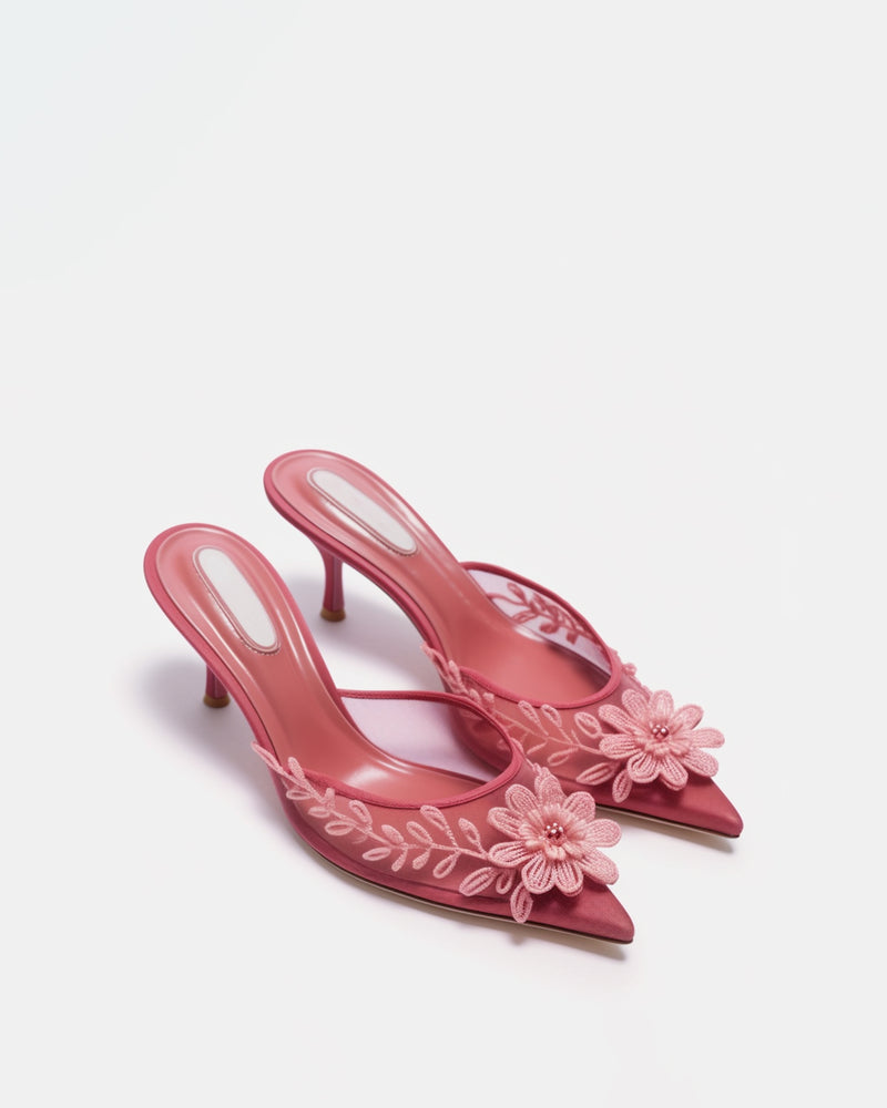 Genesis Floral Embroidered Mules - Pink