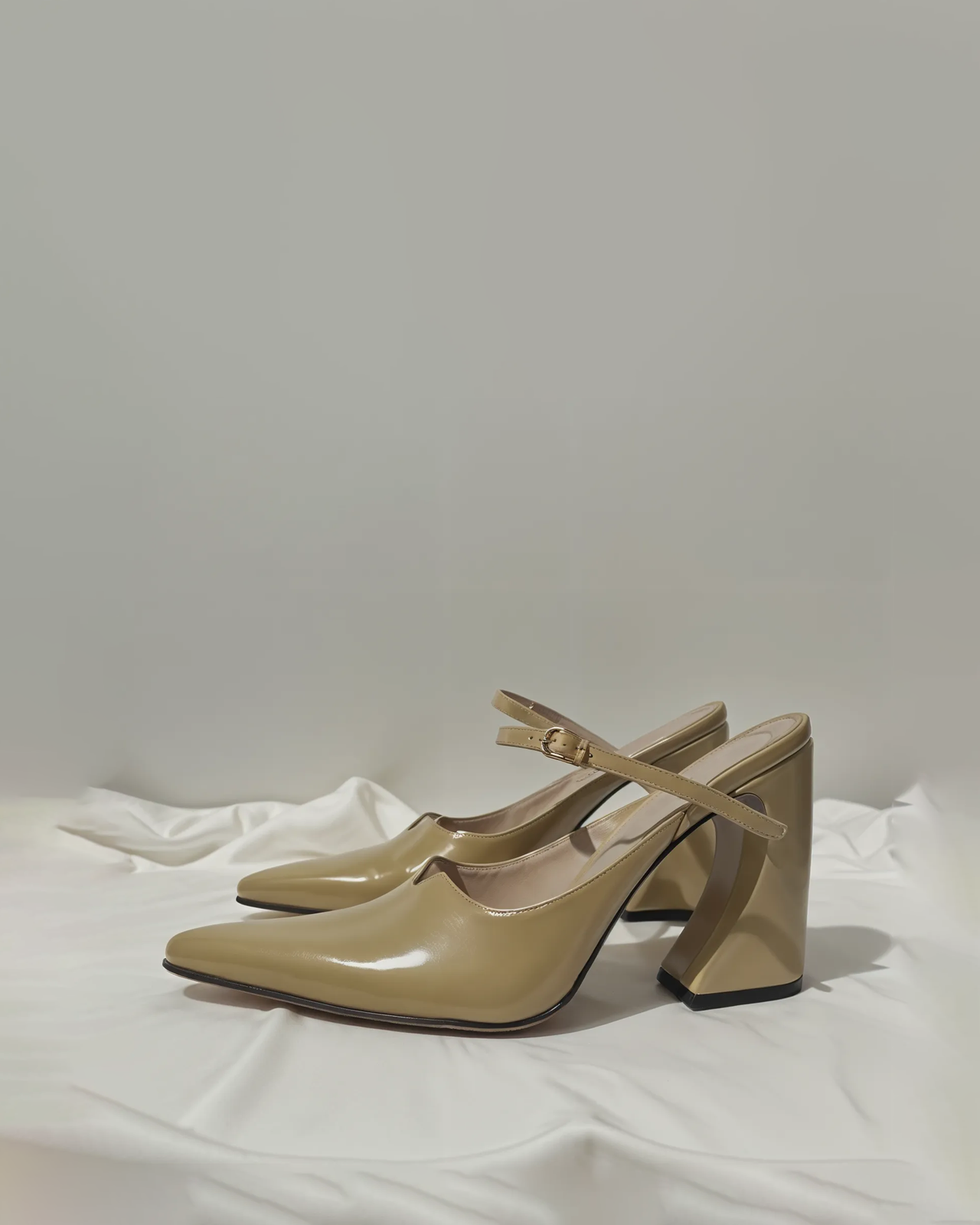 Scarlett Ankle Strap Block Heels - Beige