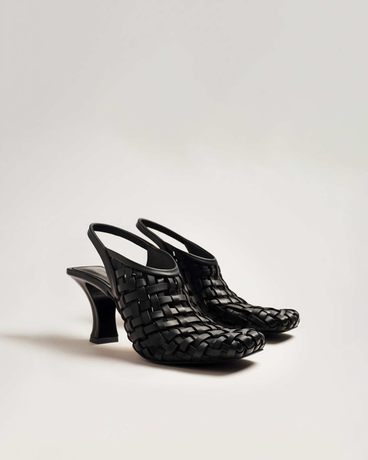 Clarisse Woven Slingback Heels - Black