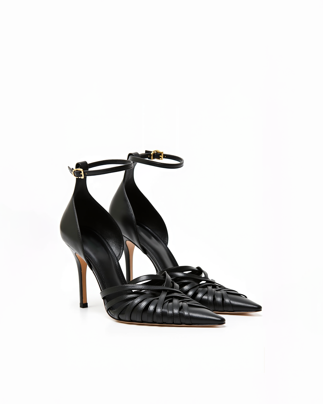 Natalie Crisscross Strap Stiletto Heels - Black