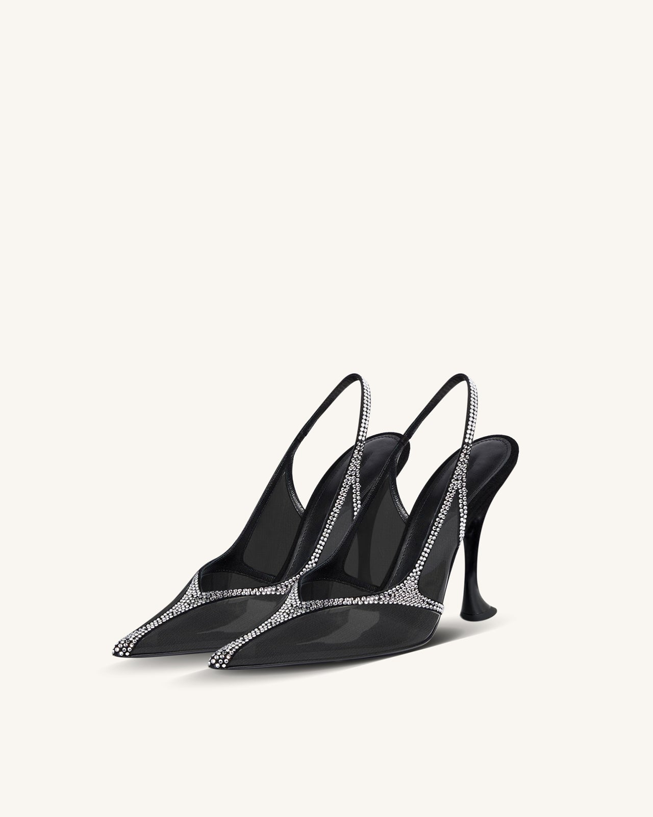 Gianna Rhinestone Slingback Heels - Black