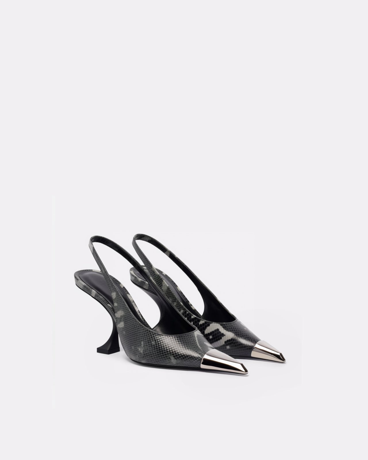 Elizabeth Snakeskin Pattern Slingback Heels - Black/Grey