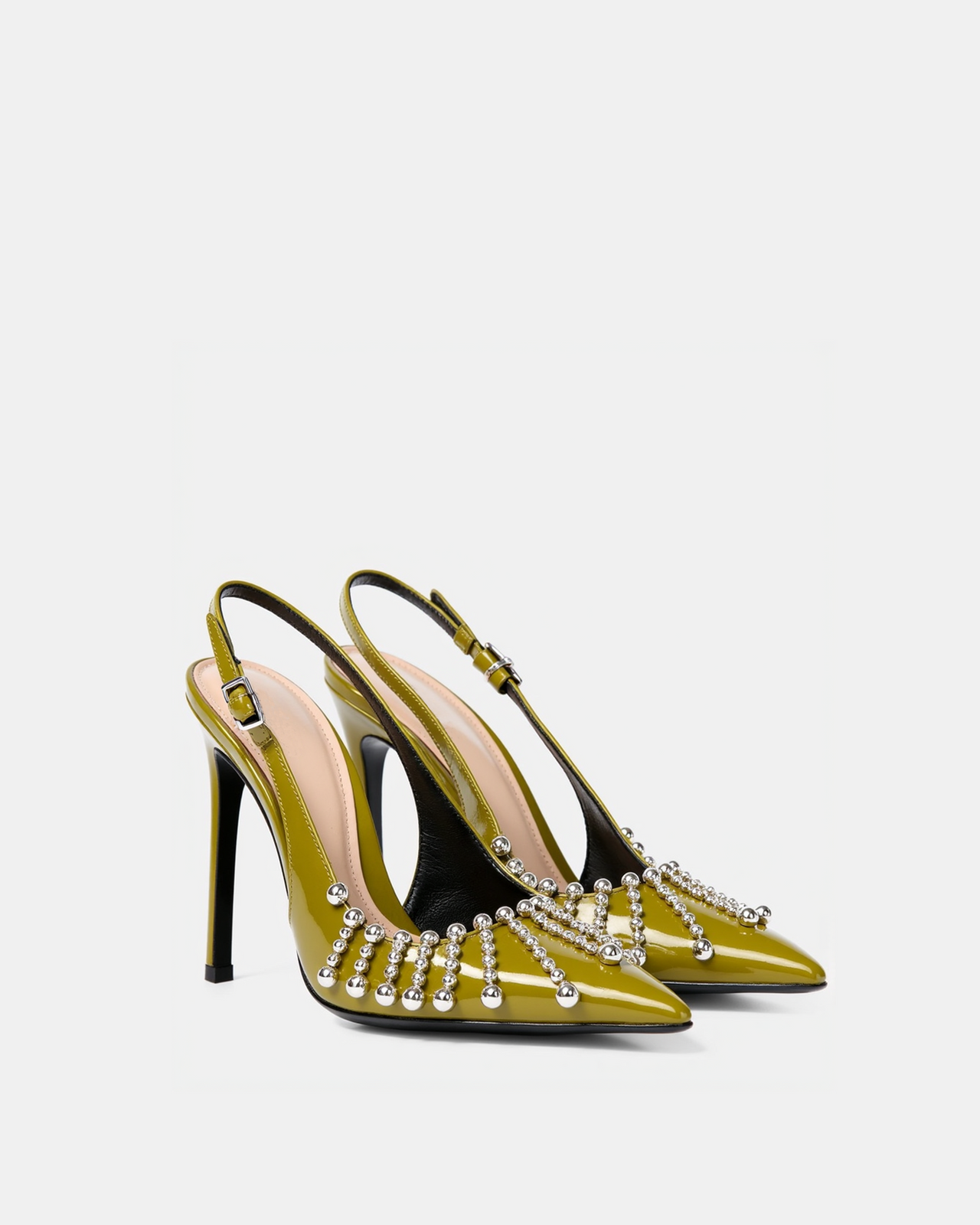 Olivia Crystal-Embellished Slingbacks - Olive Green