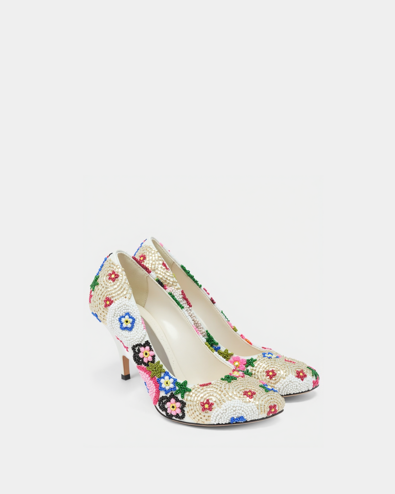 Eliza Beaded Floral Heels - White