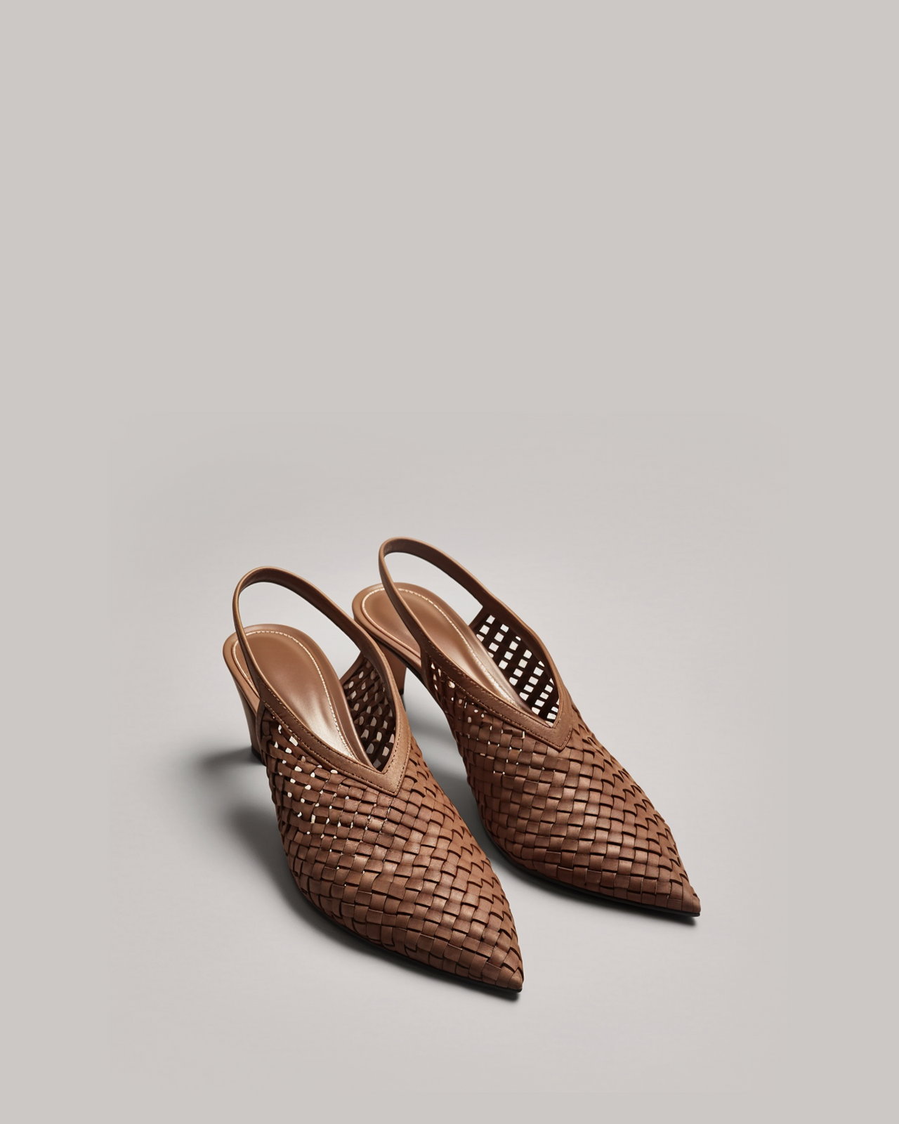 Vivian Woven Slingback Heels – Brown