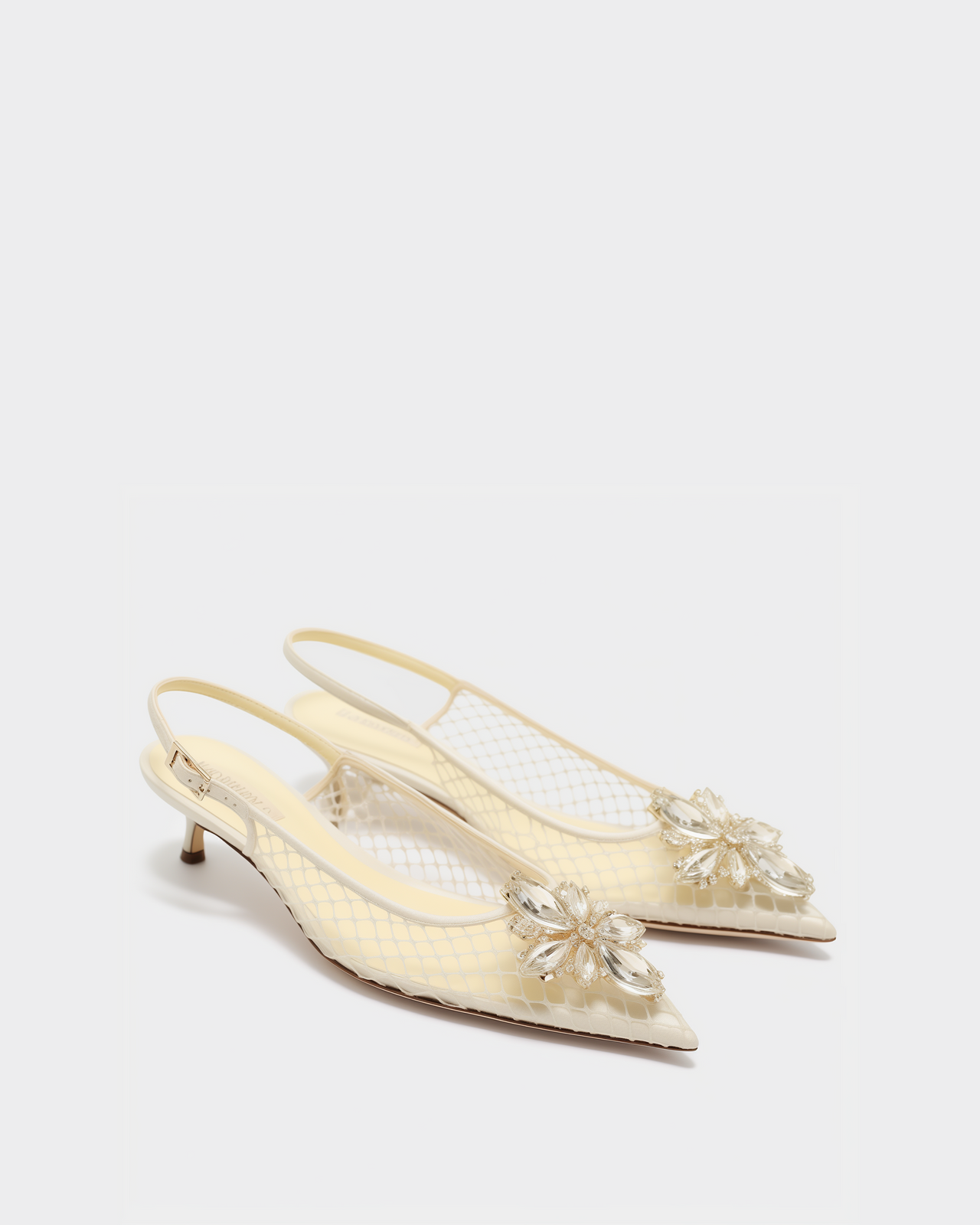 Madison Crystal-Embellished Slingback Heels – Ivory