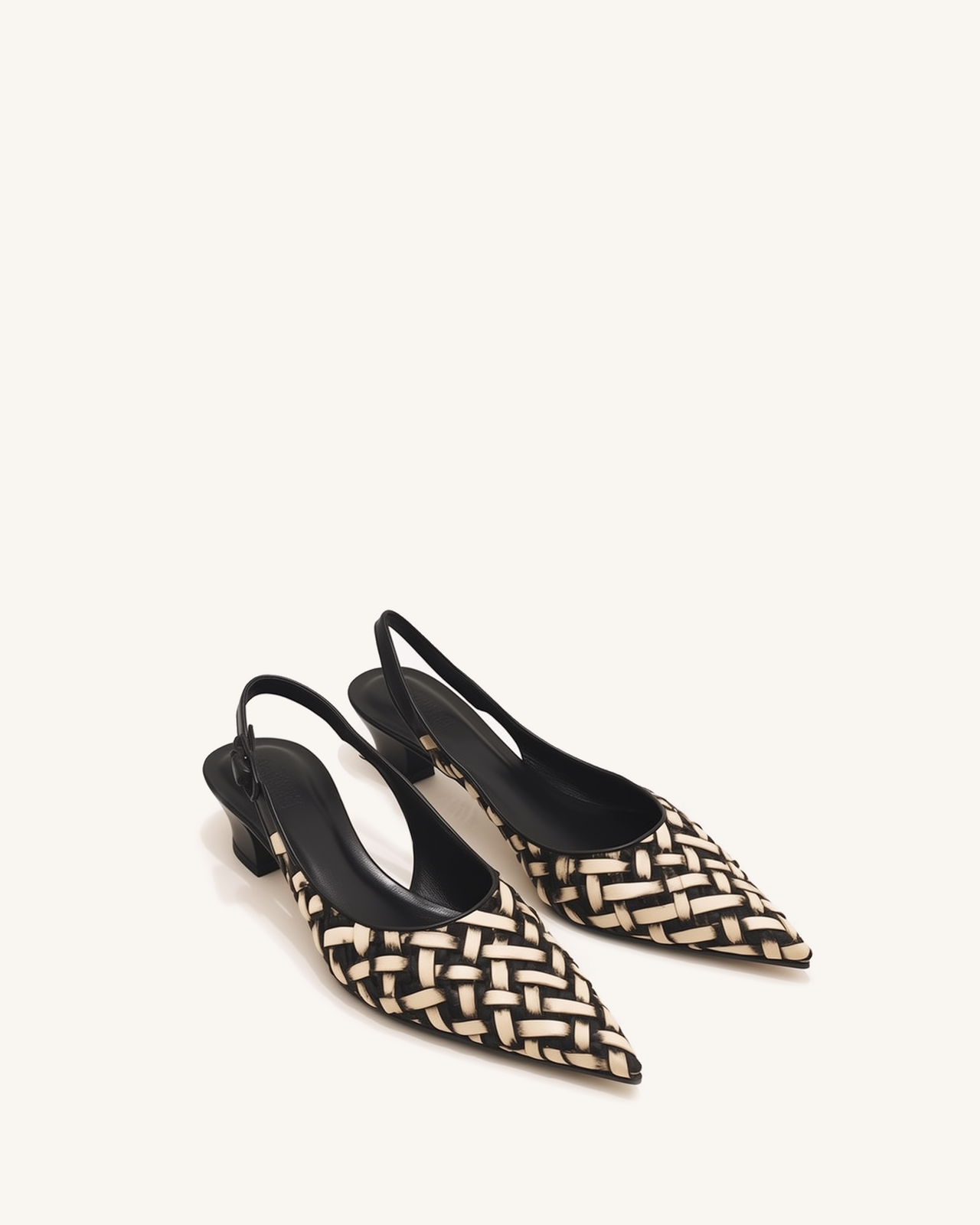 Naomi Woven Slingback Heels - Black/White