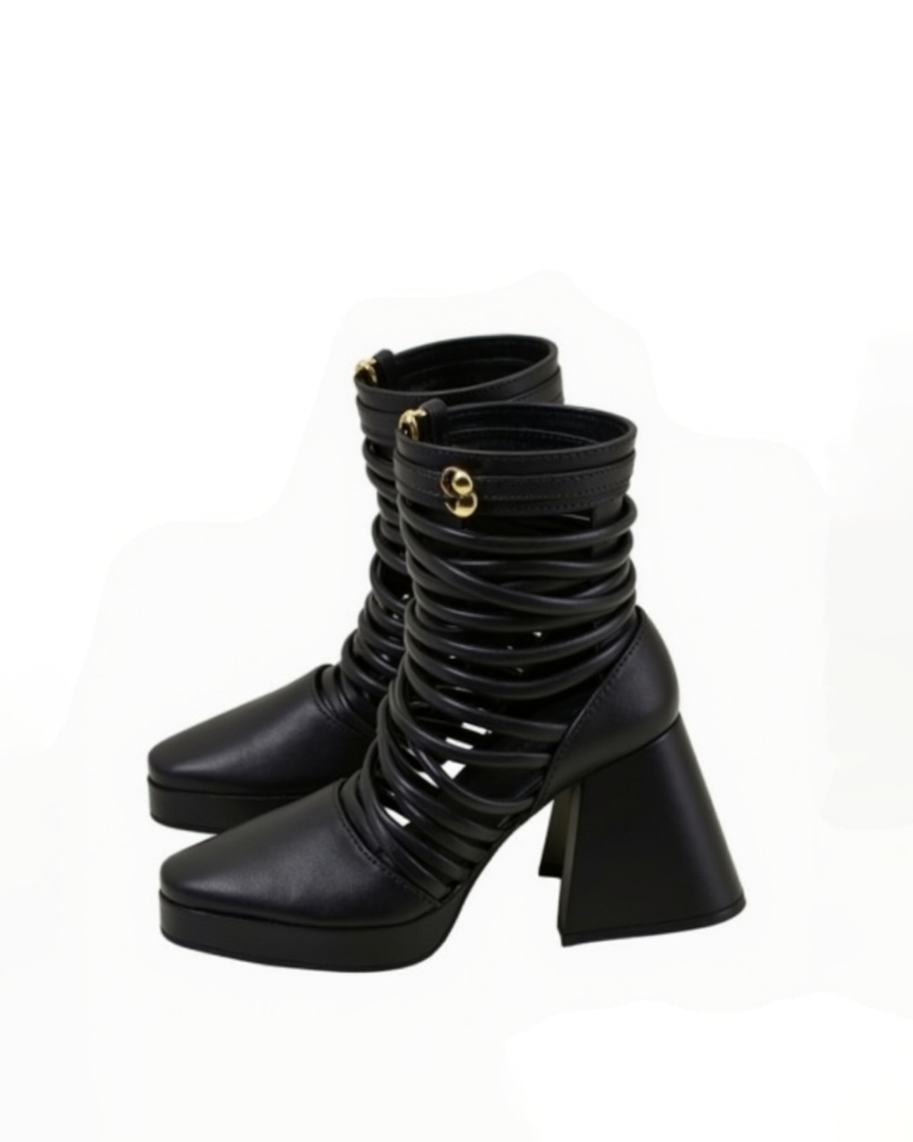 Hannah Strappy Platform Heeled Boots - Black