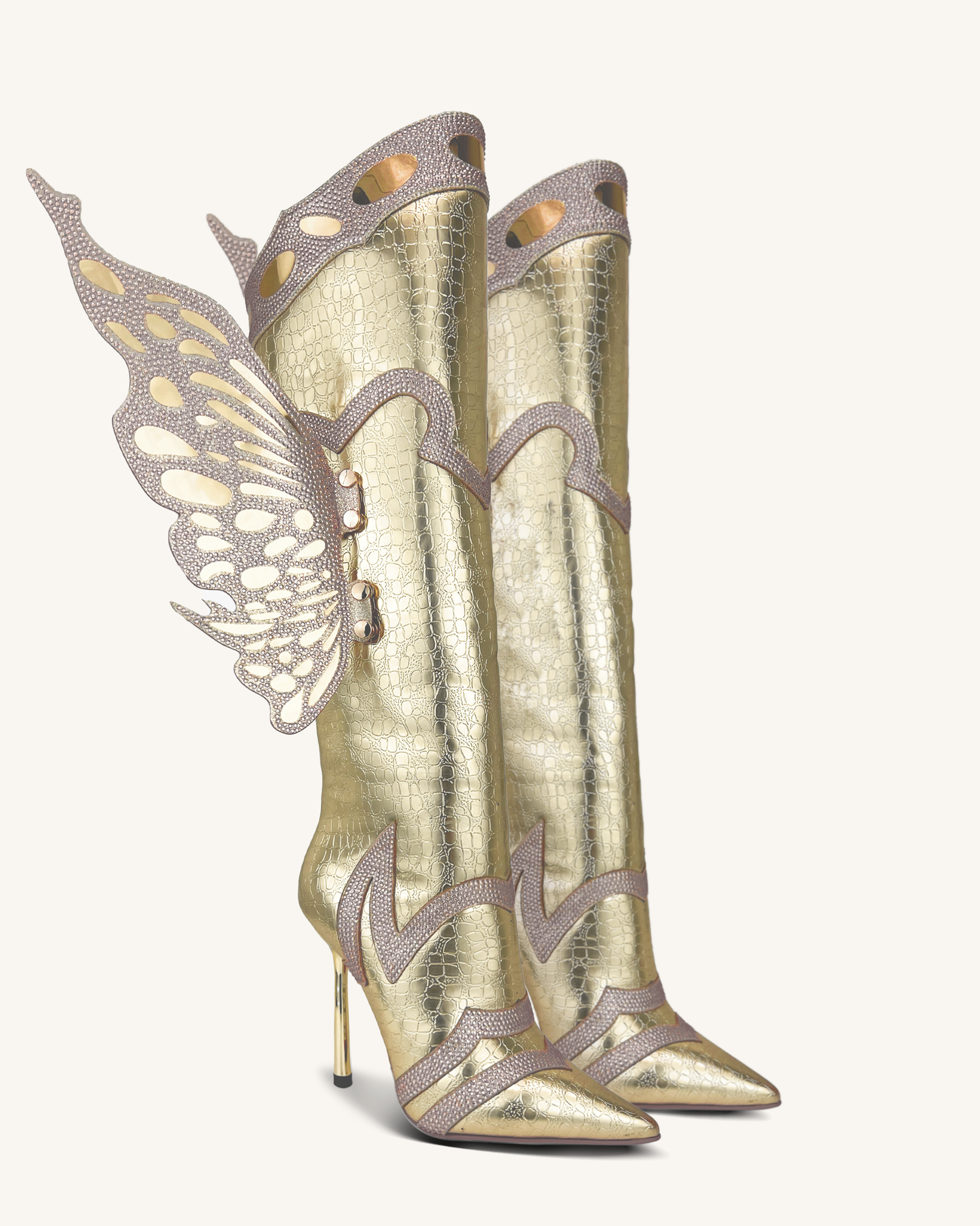 Hazel Butterfly Knee-High Boots - Gold