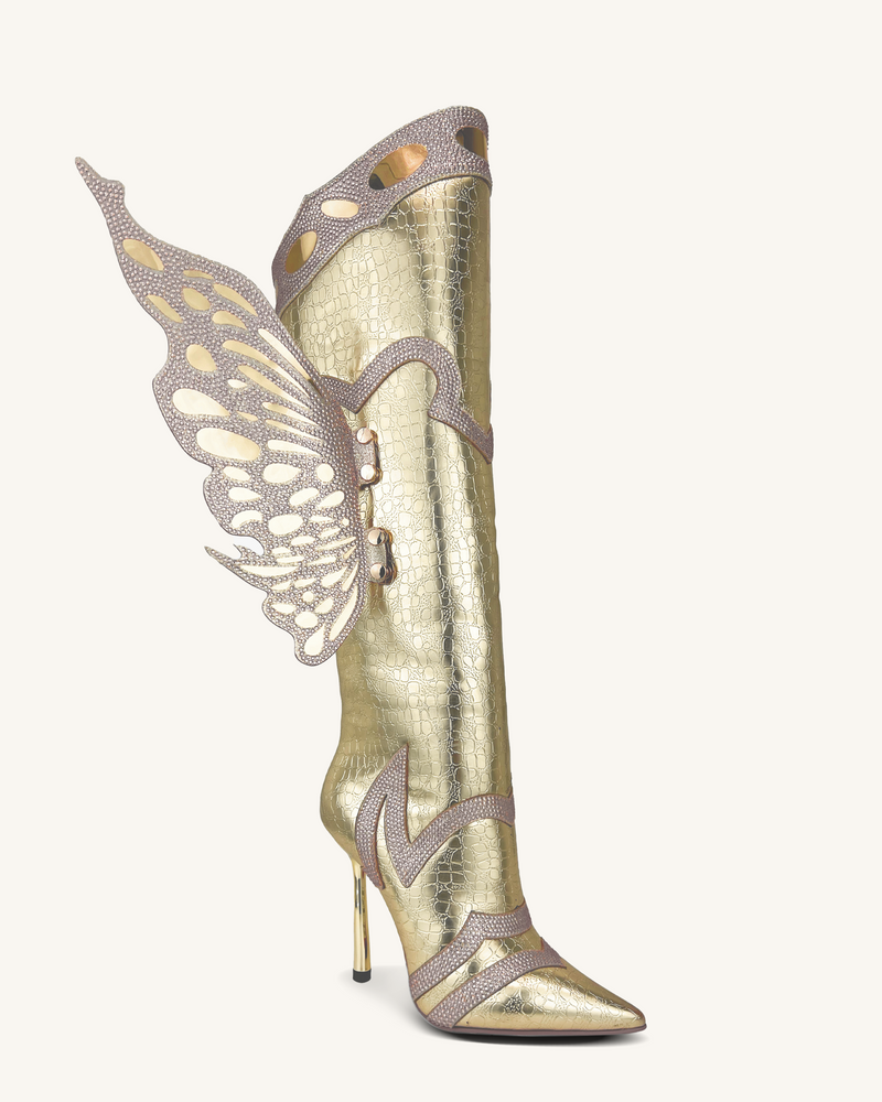 Hazel Butterfly Knee-High Boots - Gold