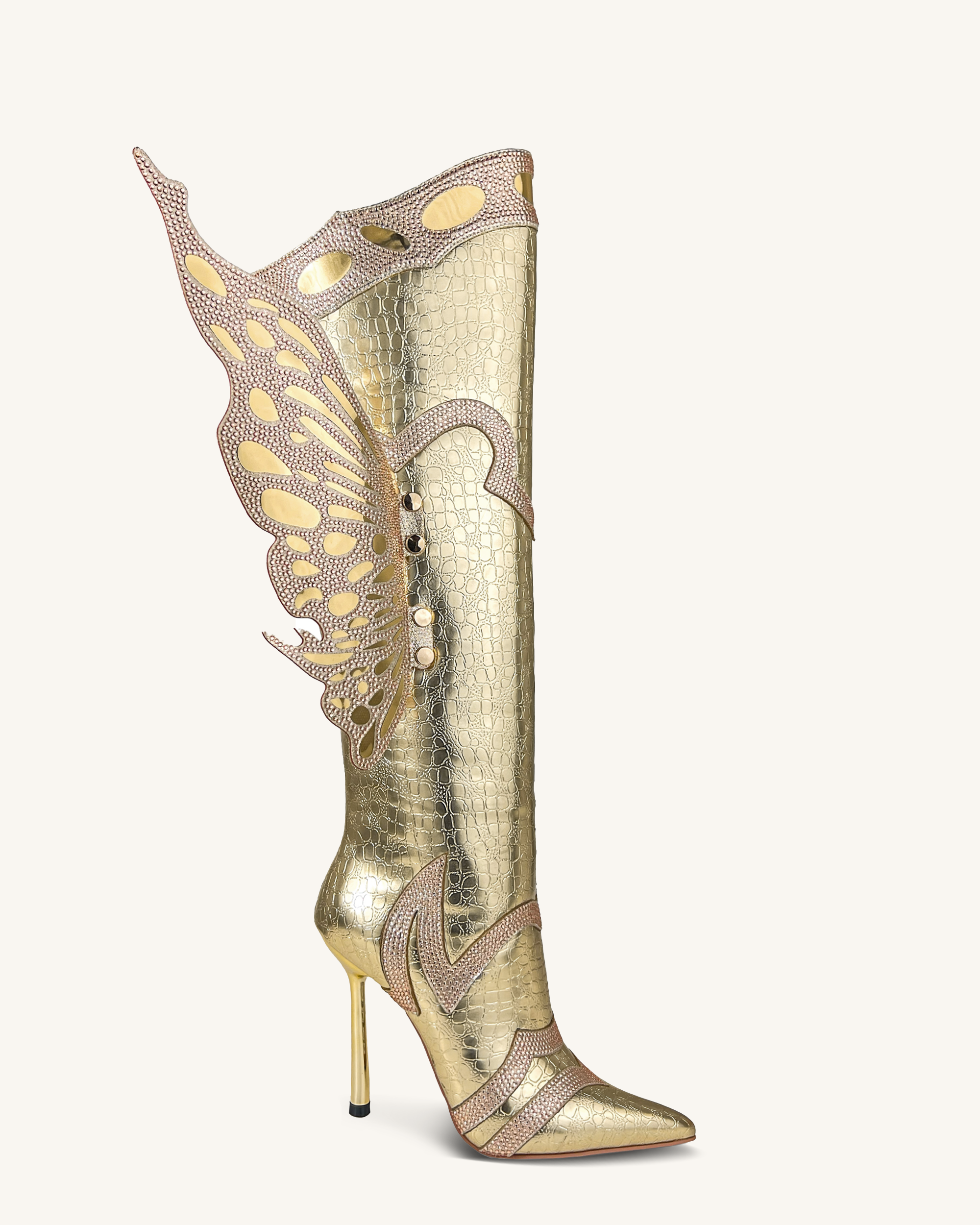 Hazel Butterfly Knee-High Boots - Gold