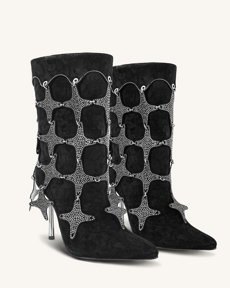 Eliza Star Cutout Ankle Boots - Black