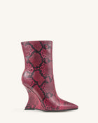 Lydia Snakeskin Wedge Ankle Boots - Red