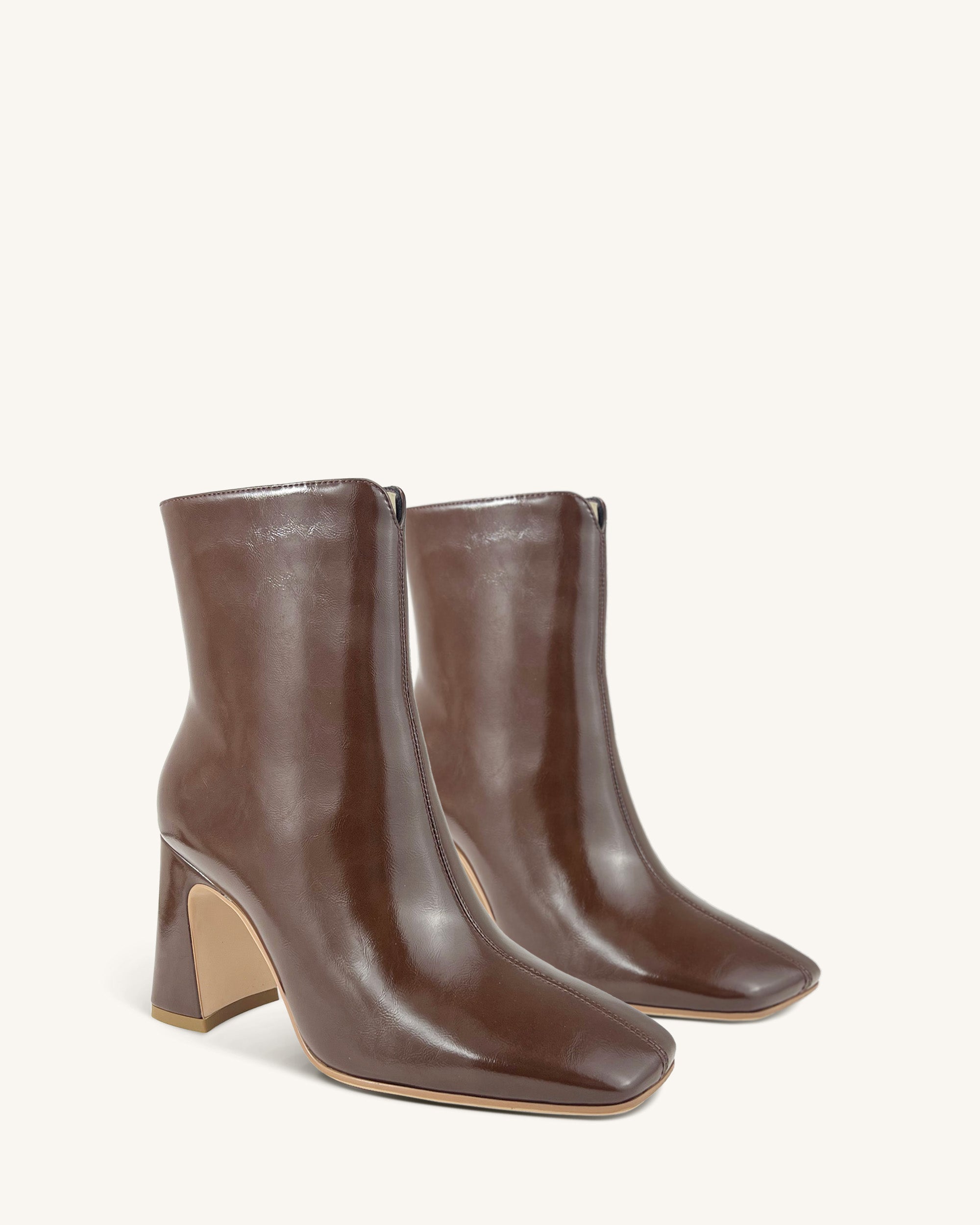 Gabriella Classic Square-Toe Ankle Boots - Brown