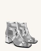 Arianna Metallic Strappy Ankle Boots - Silver