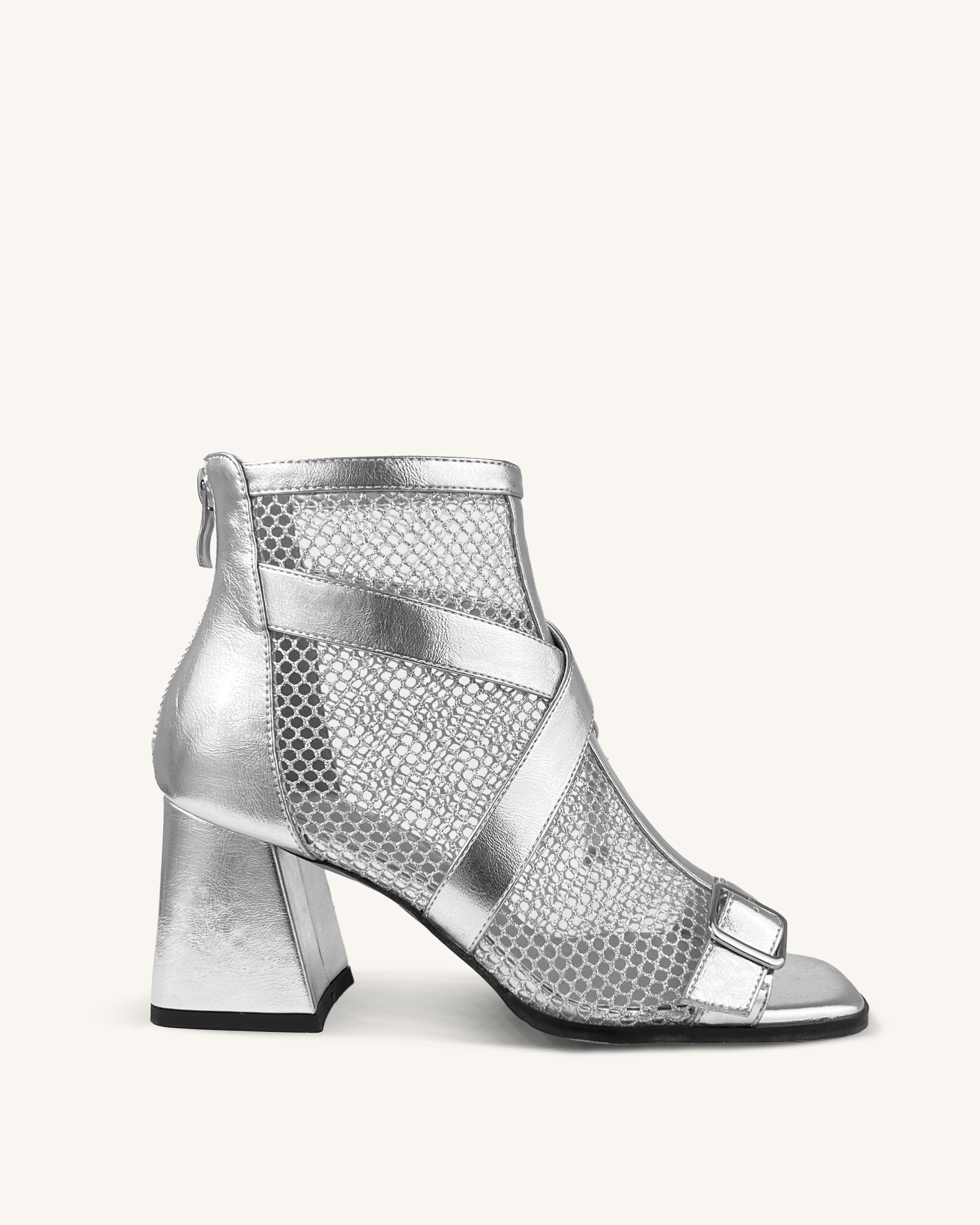 Arianna Metallic Strappy Ankle Boots - Silver