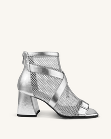 Arianna Metallic Strappy Ankle Boots - Silver