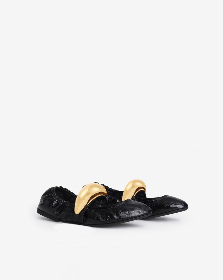 Elizabeth Metallic Accent Ballet Flats - Black