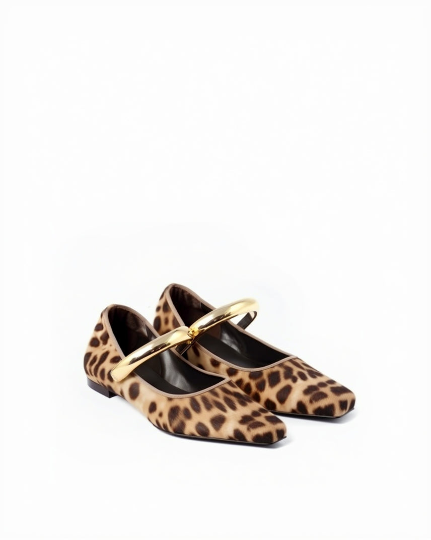 Luna Leopard Print Mary Janes - Beige