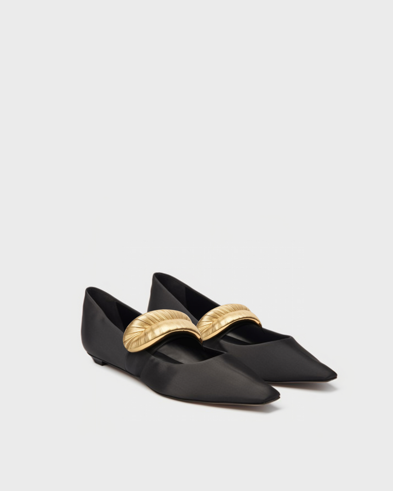 Clarisse Pointed Toe Flats with Gold Disc -Black