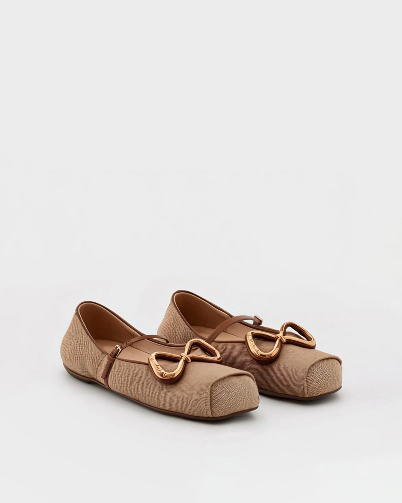 Julia Square-Toe Bow Flats – Brown