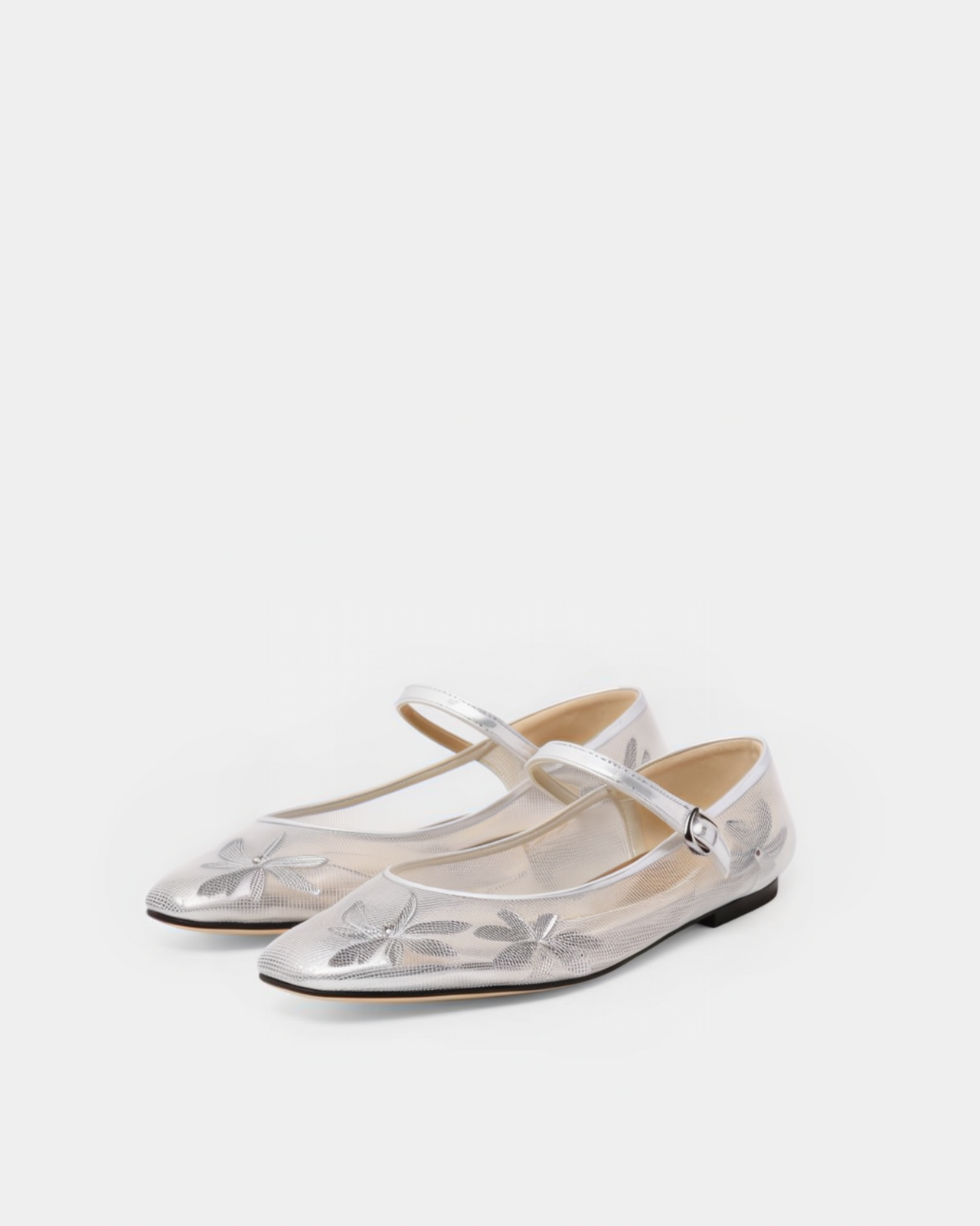 Sophie Metallic Mary Jane Flats – Silver