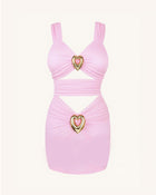 Arianna Ruched Cut-Out Dress with Heart Embellishment - Pink