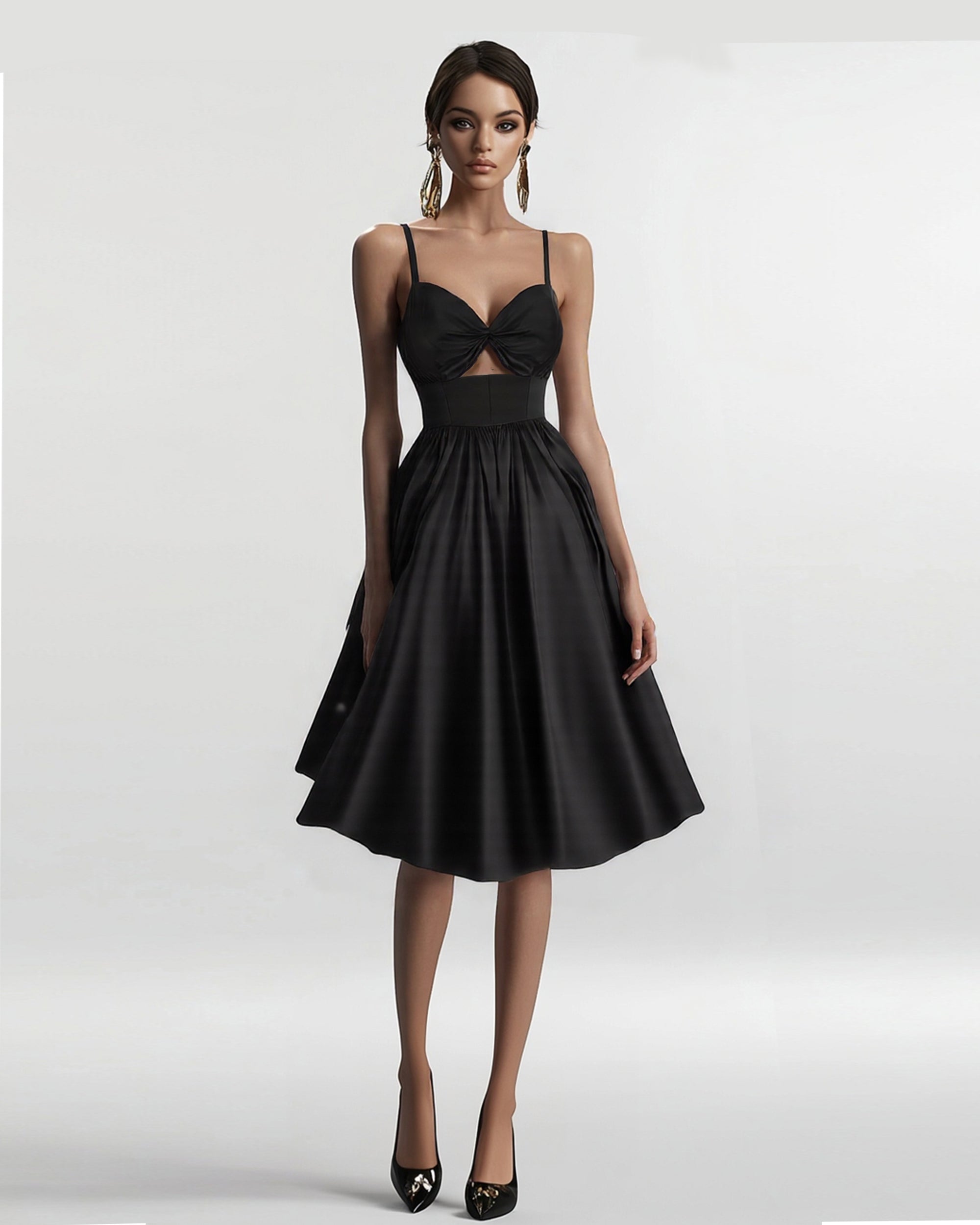 A-Line Dress with Cut-Out Detail - Black