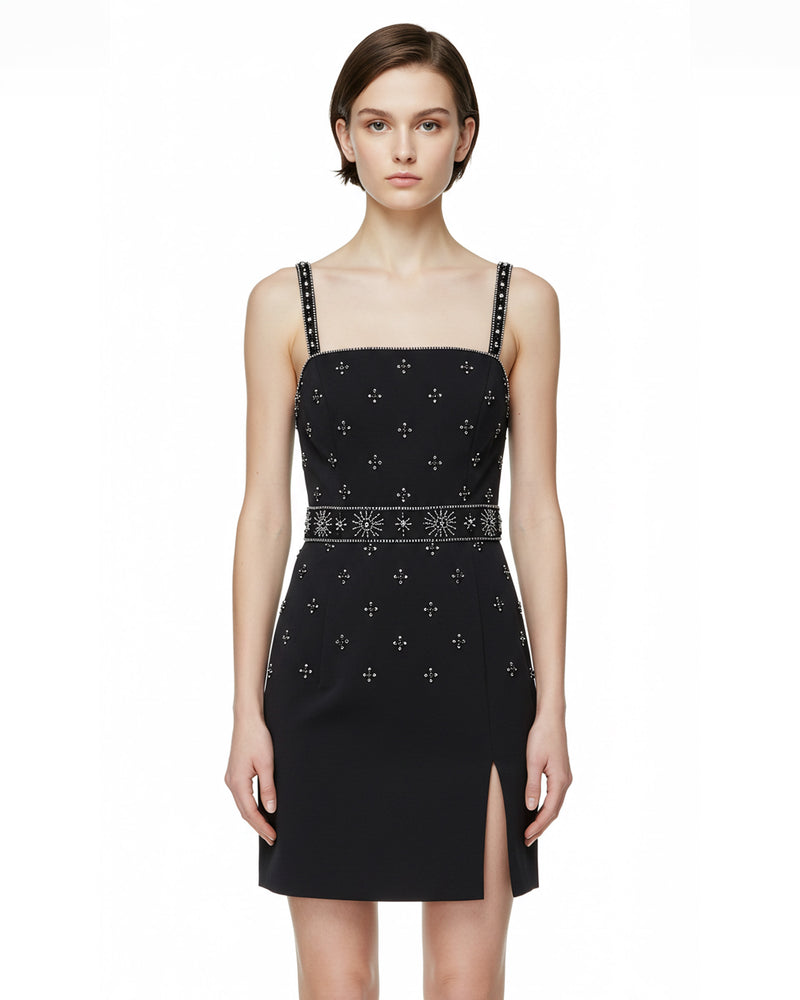 Caroline Starry Night Embellished Mini Dress - Black