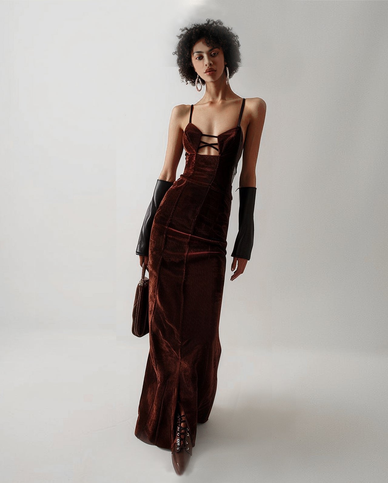 Josephine Strappy Cutout Gown - Dark Brown