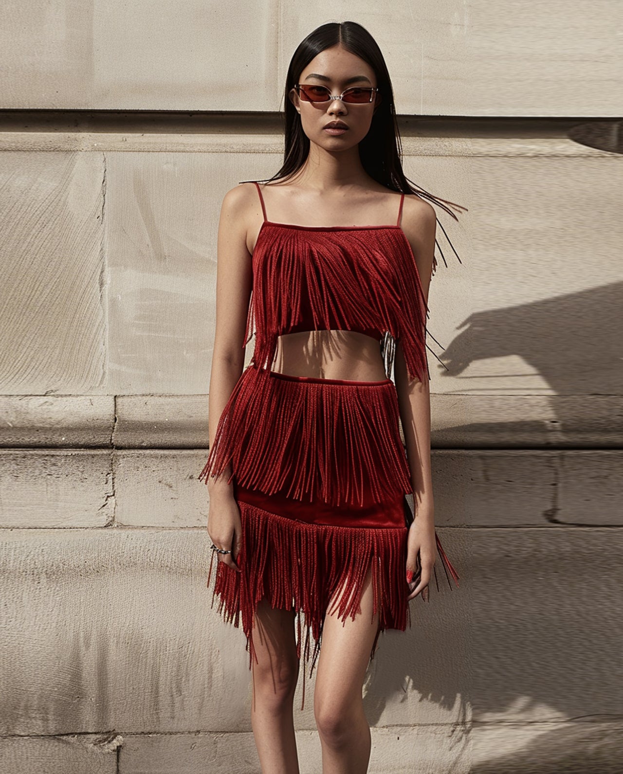 Madelyn Fringe Two-Piece Set - Bright Red