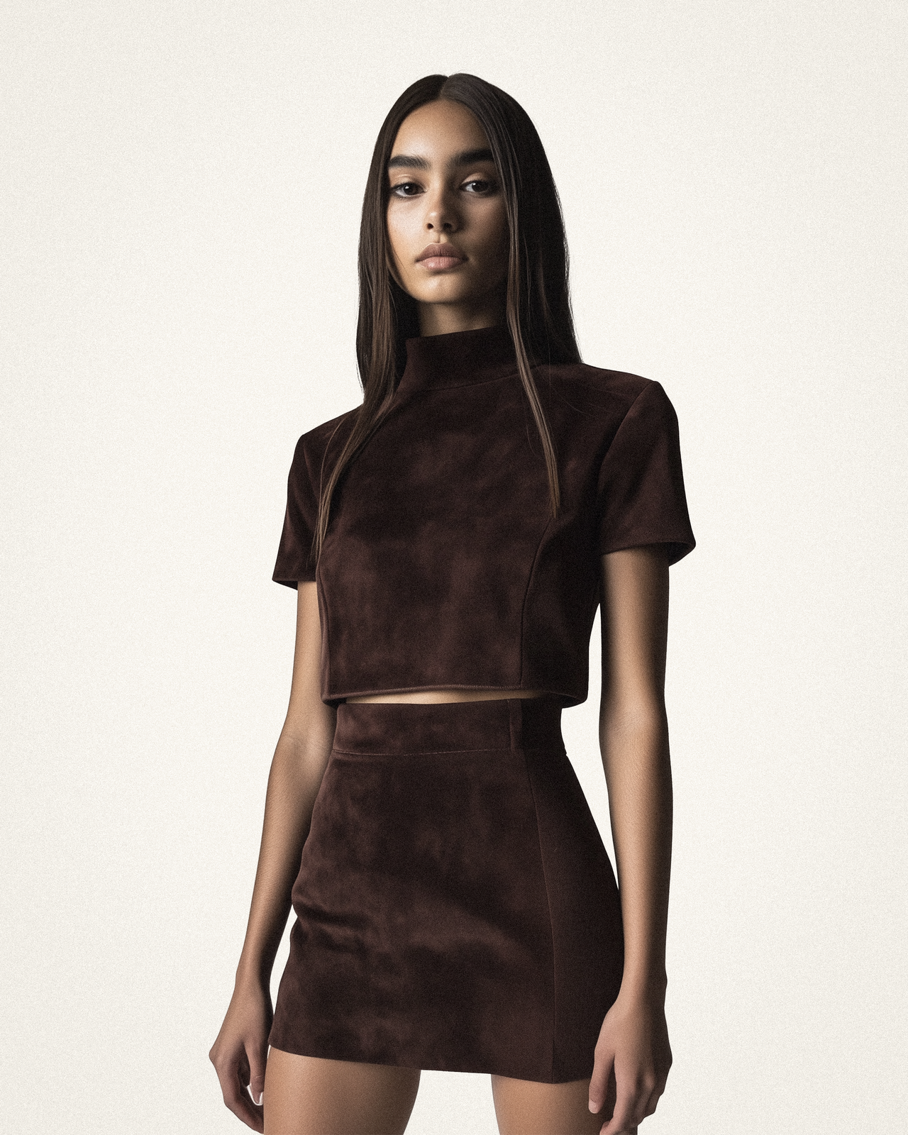 Grace Crop Top and Mini Skirt Set - Chocolate Brown