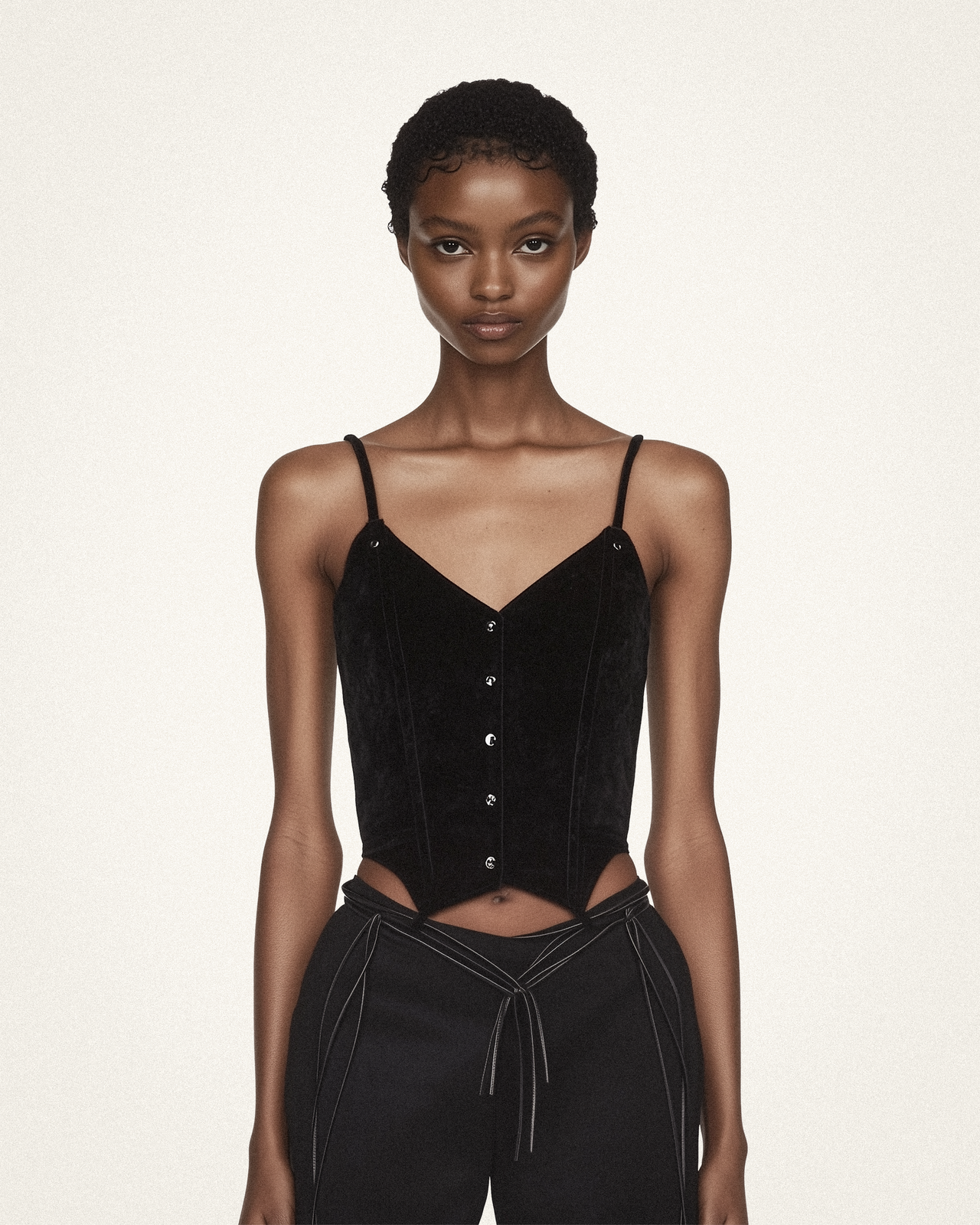 Amara Buttoned Suede Corset - Black