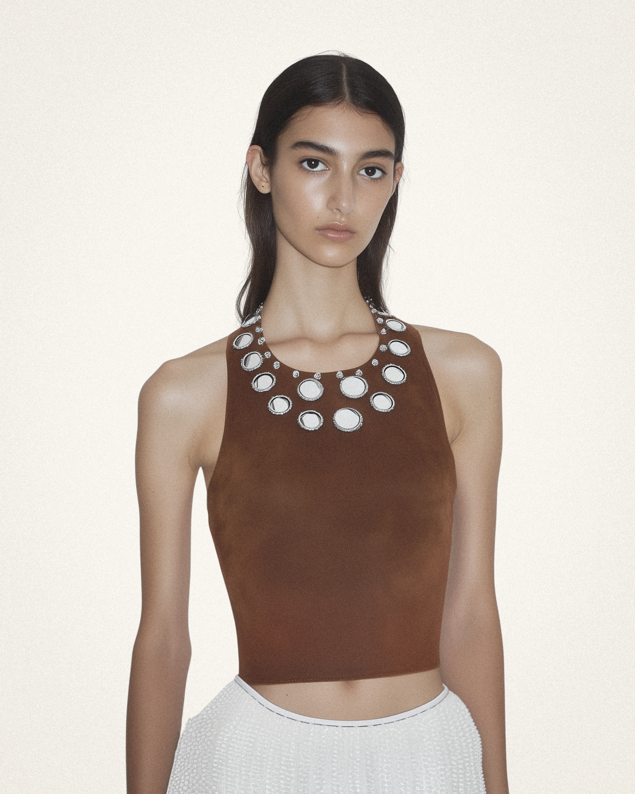 Madelyn Crop Top with Mirror Embellishments - Brown