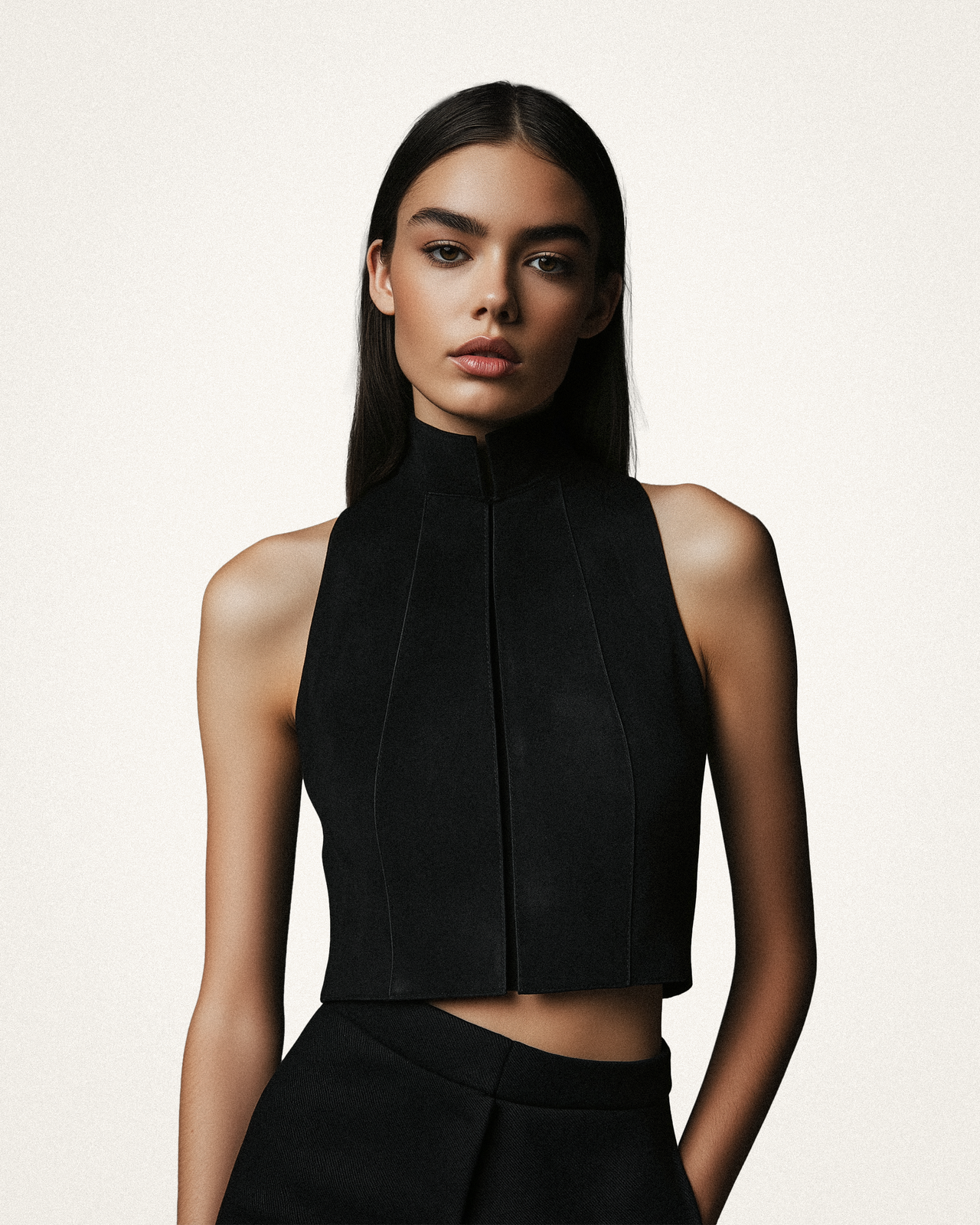 Grace Structured Black Halter Top - Black