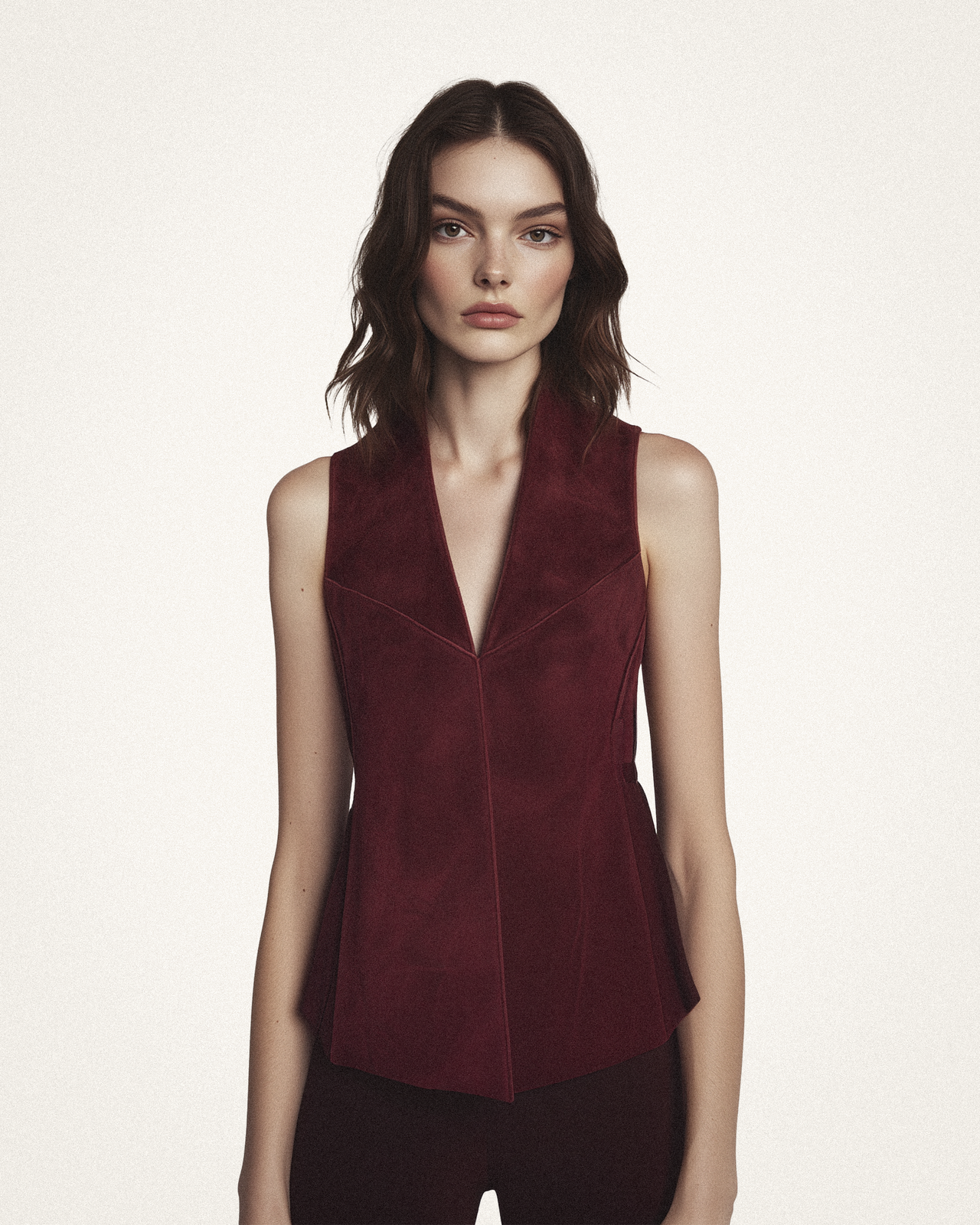 Aaliyah Sueded Peplum Vest - Burgundy