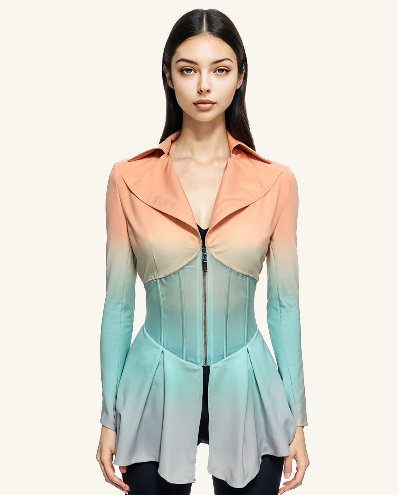 Isabella Ombre Corset-style Jacket - Gradient Orange and Blue