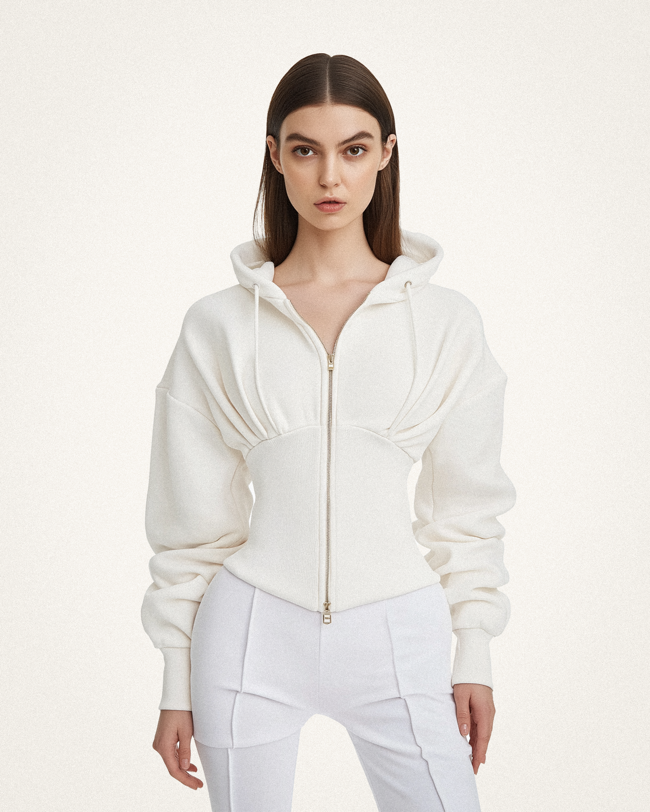 Penelope Corset Structured Hoodie - White