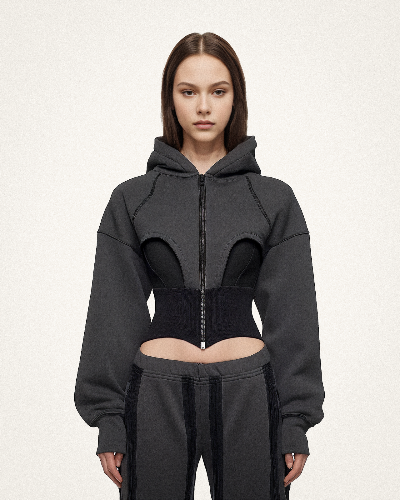 Genesis Sculpted Hoodie with Corset Detail - Gray