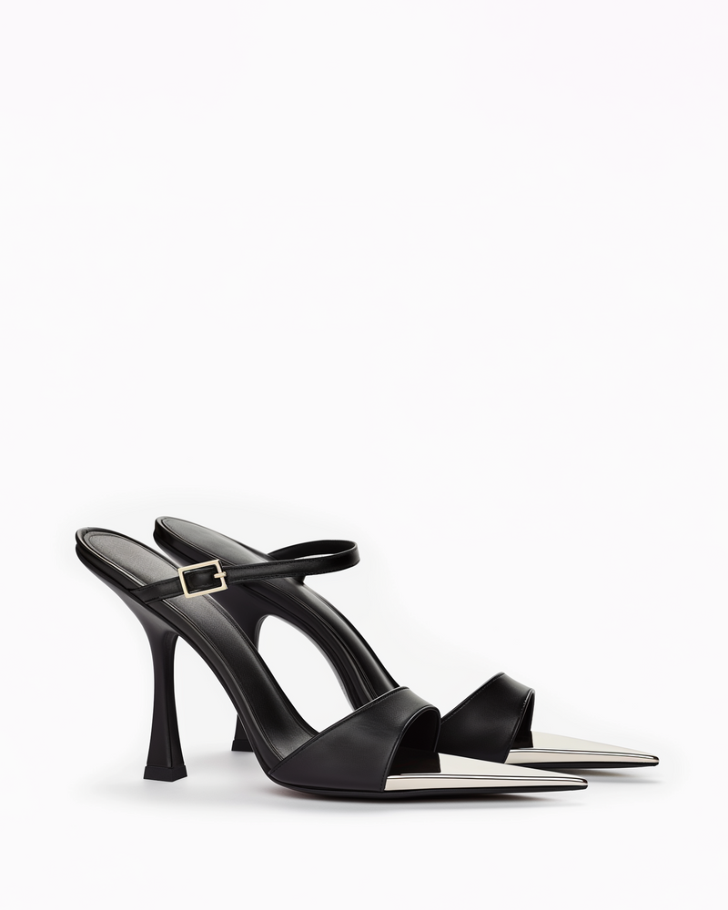 Aaliyah Metal Pointed-toe Strappy High Heel Sandals - Black