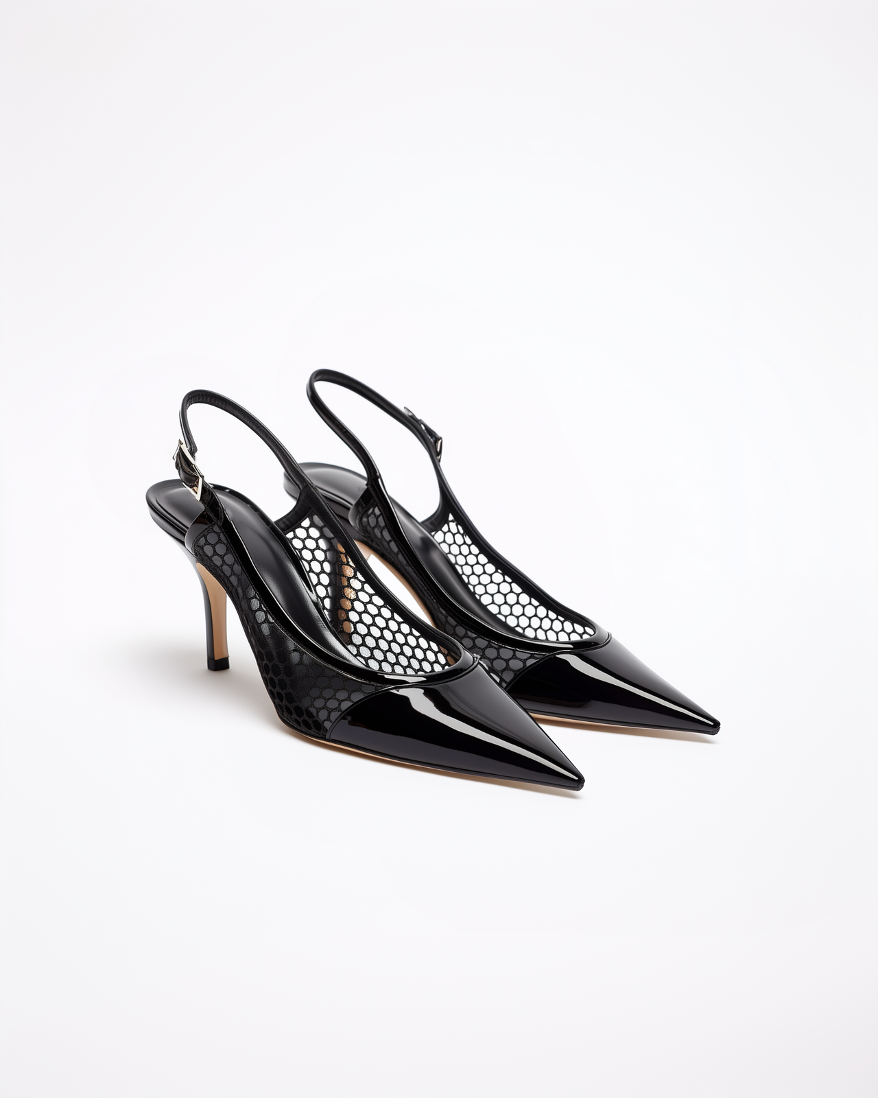 Natalie Mesh Slingback Pumps – Black