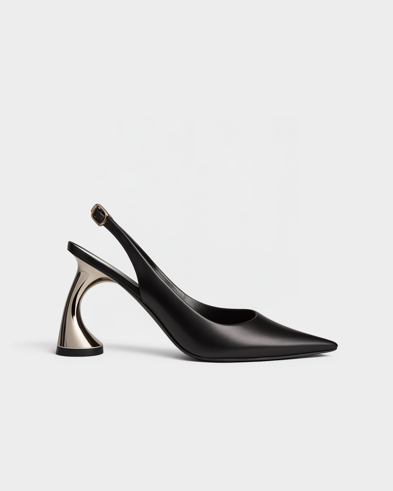 Josephine Metallic Slingback Geometric-Heel Pumps – Black/Silver