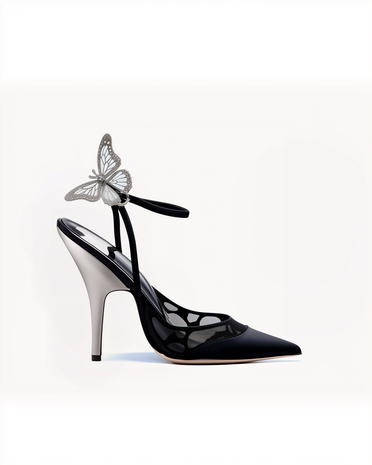 Sadie Elegant Butterfly Heel Pumps - Black/Silver