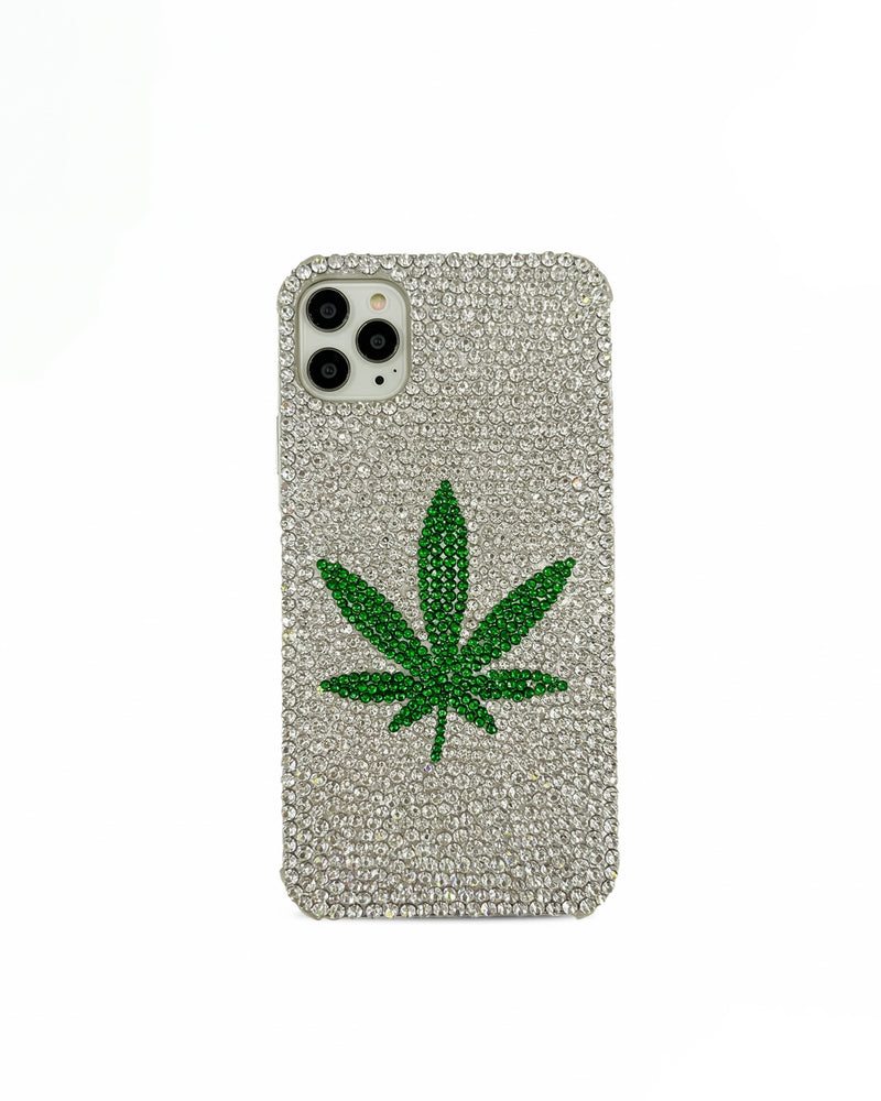 Sparkling Leaf Glam Phone Case - Silver/Green