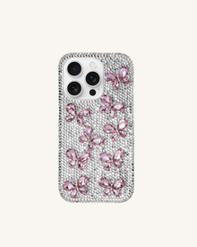 Butterfly Rhinestone Phone Case - Silver/Pink