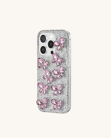 Butterfly Rhinestone Phone Case - Silver/Pink