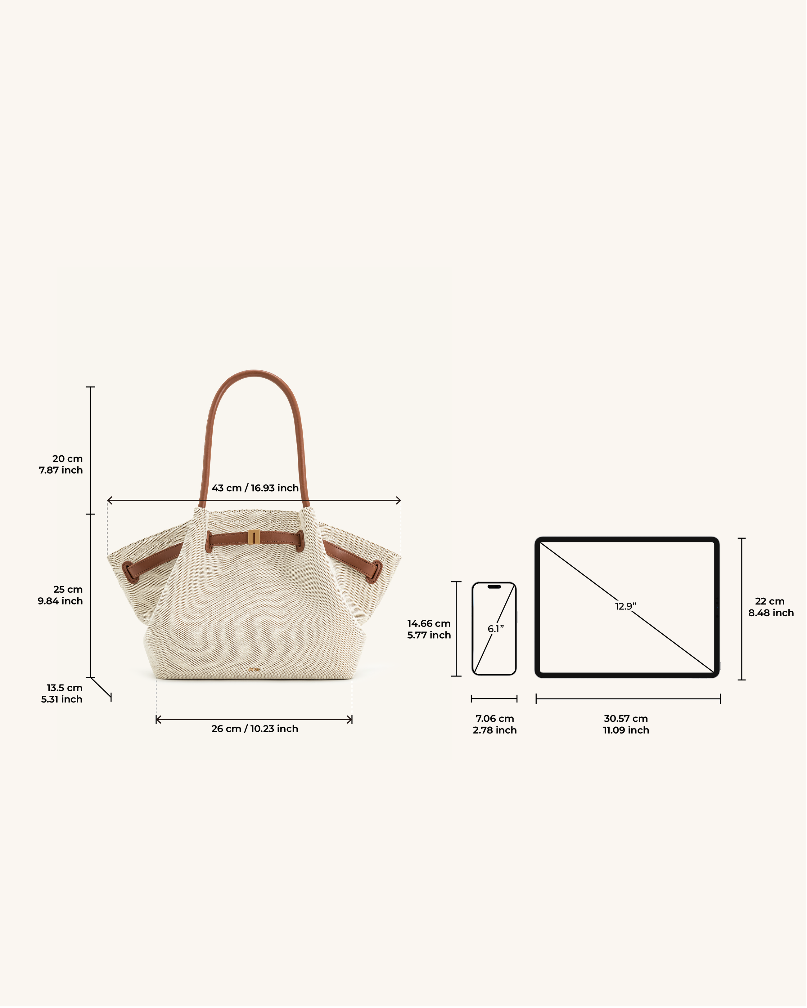 Hana Medium Tote Bag - Brown Canvas