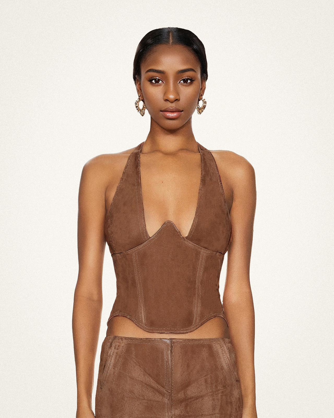 Harper Suede Halter Top - Brown